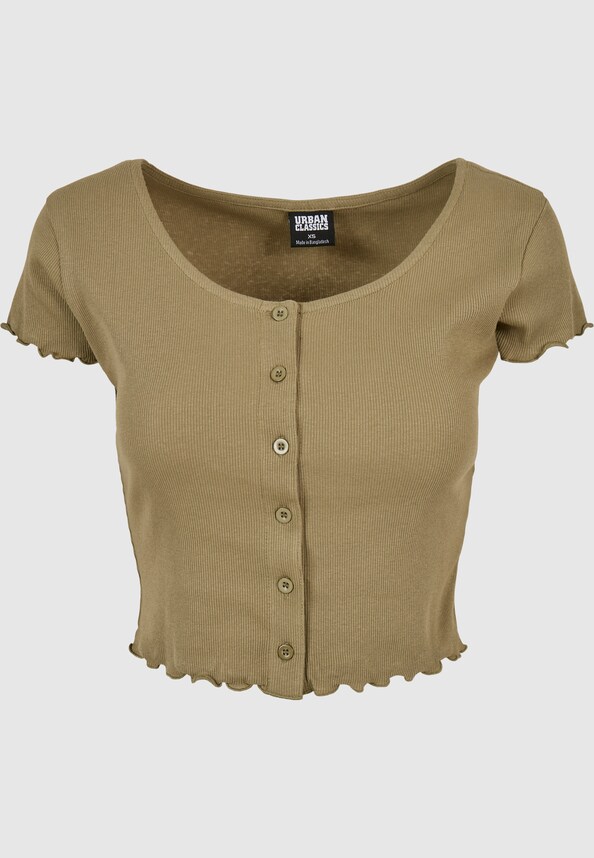 Ladies Cropped Button Up Rib -4