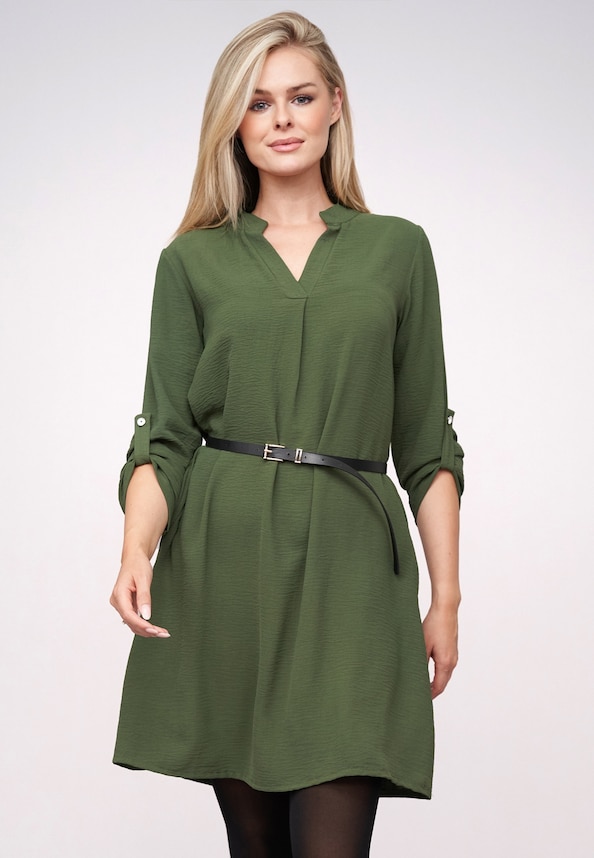 Musselin Dress with turn-up sleeves and belt-0