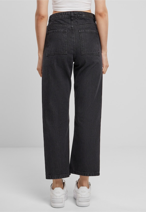 Ladies Cropped Straight Leg Denim Pants-1