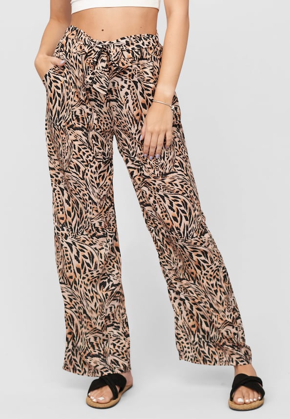 Summer Pants with  tie belt and aop leo print-0