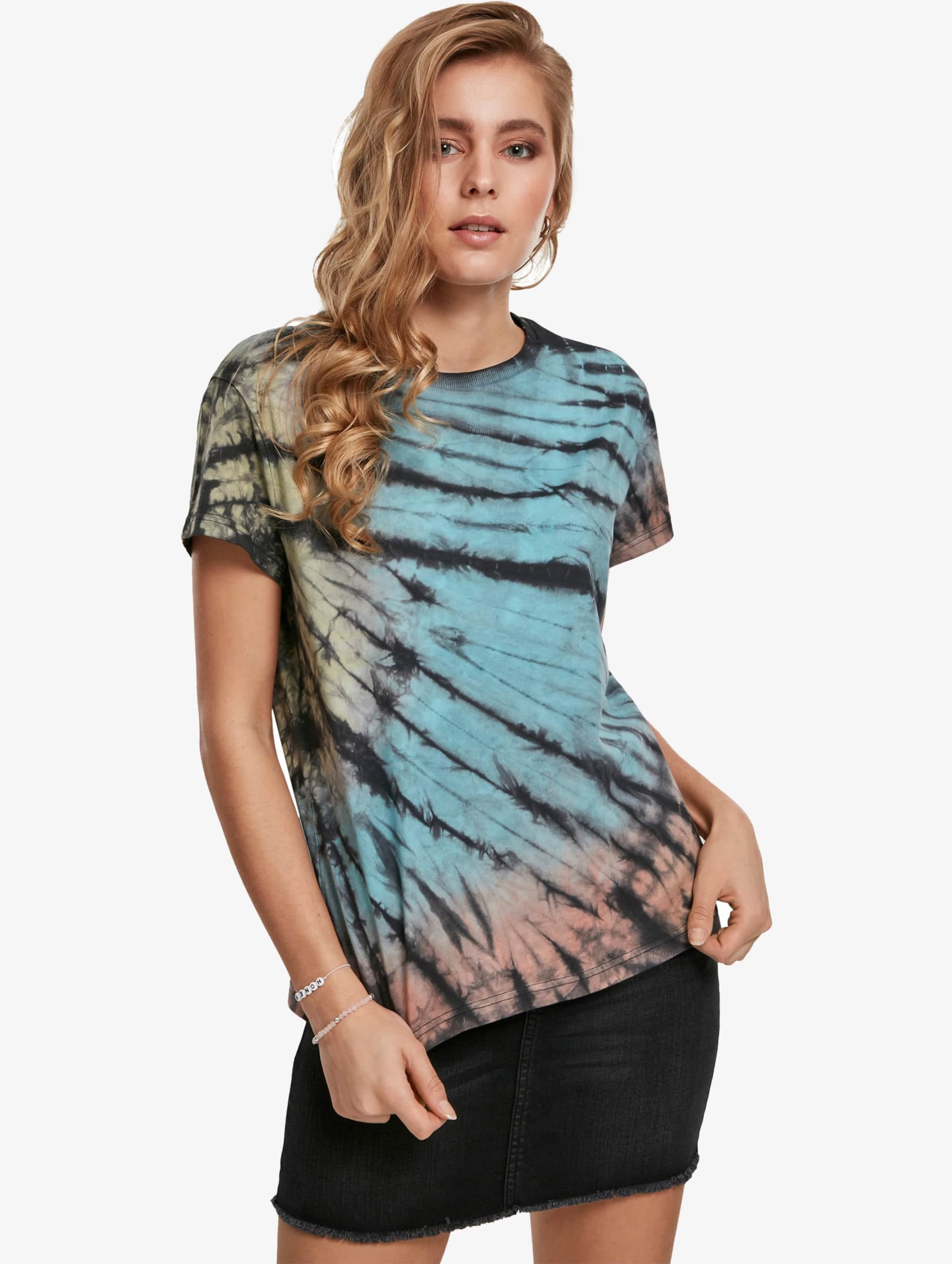Urban Classics Dames Tshirt -2XL- Tie Dye Boyfriend Zwart/Multicolours