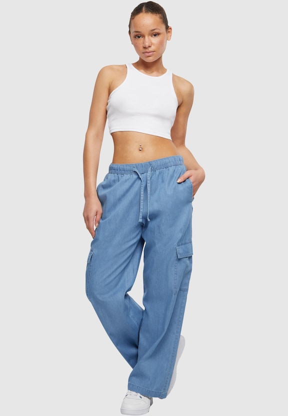 Ladies Light Denim Cargo Pants-2