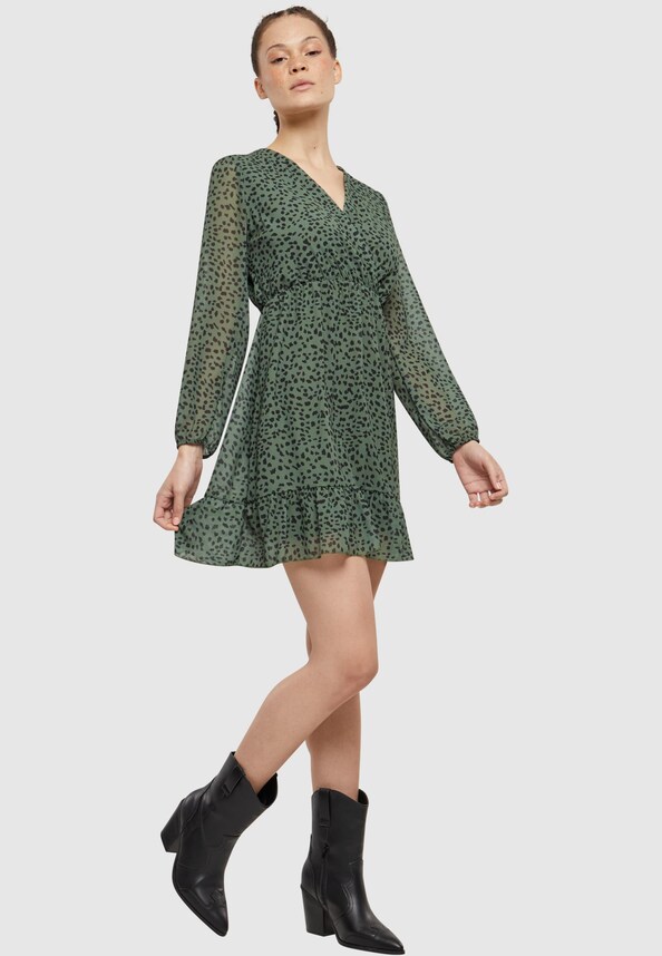 Cloud5ive V-Neck Chiffon in Wickeloptik mit Leo Print Dress-2