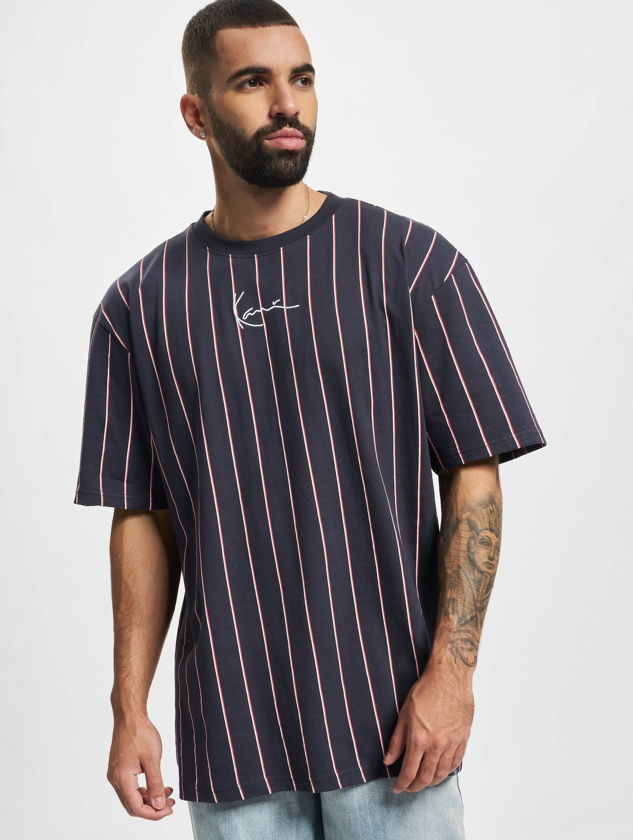 Karl Kani Small Signature Pinstripe Tee Männer,Unisex op kleur blauw, Maat M