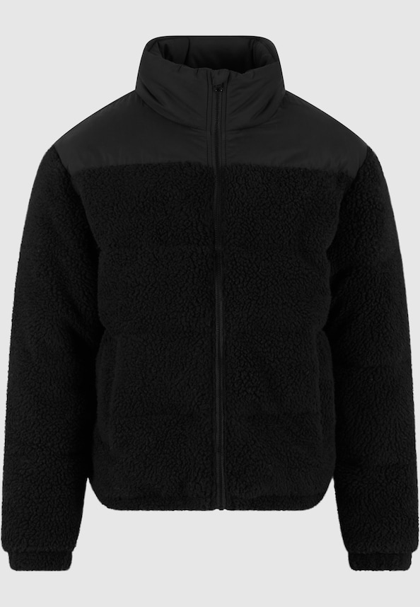 Fabric Mix Teddy Puffer Jacket-4