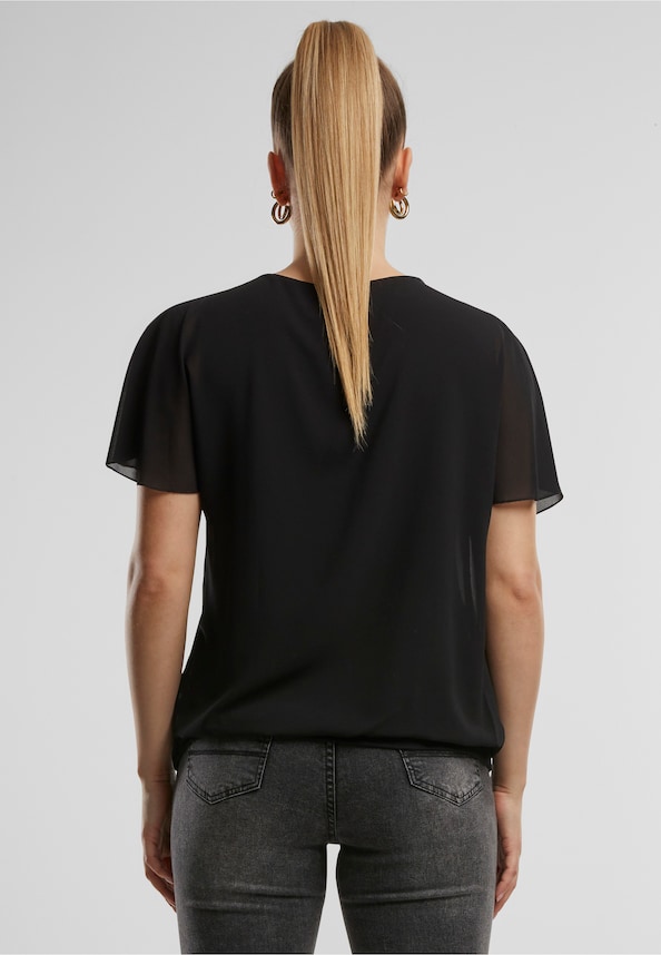 Cloud5ive Damen Chiffon Top 2-lagig mit Fledermausärmeln-1