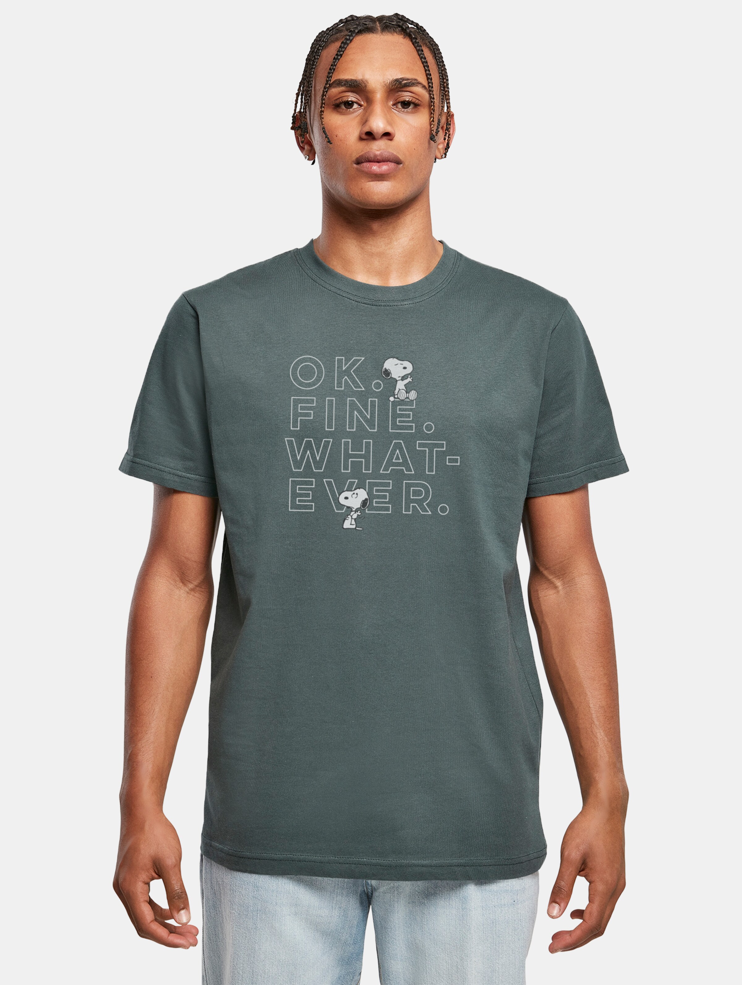 Merchcode Peanuts - Ok Fine Whatever T-Shirt Round Neck Männer op kleur groen, Maat M