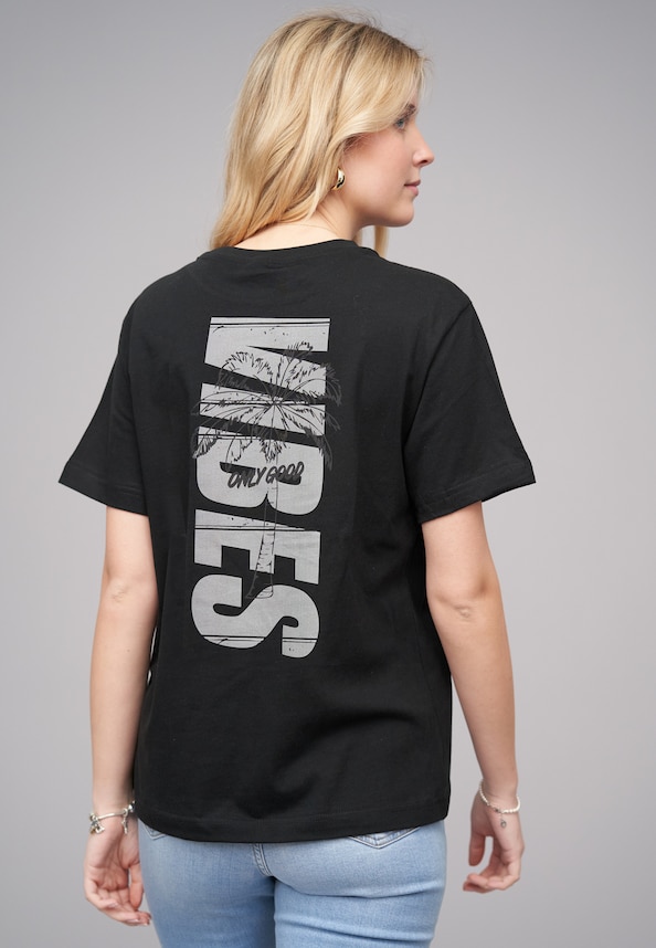 Ladies 77 Vibes Black Tee-1