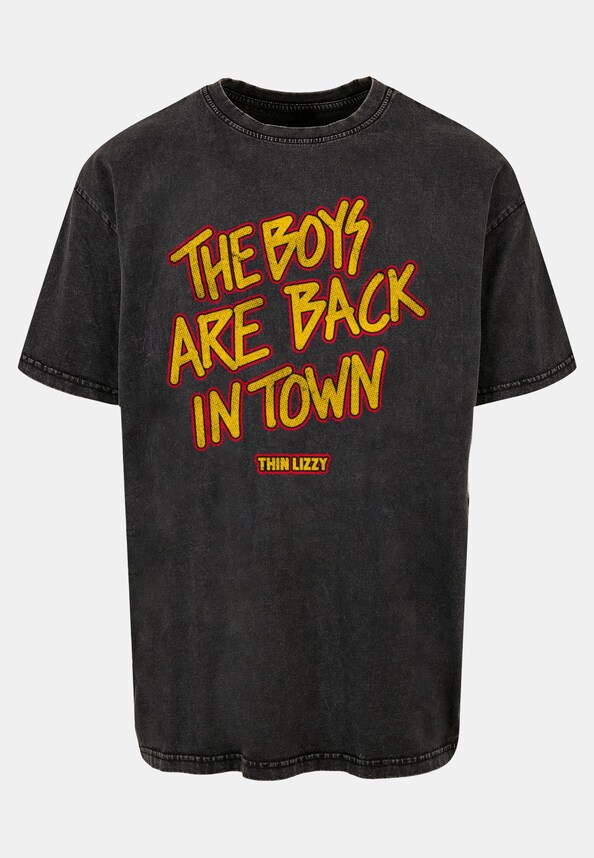 Thin Lizzy - The Boys Stacked Acid Washed Oversize Tee-4