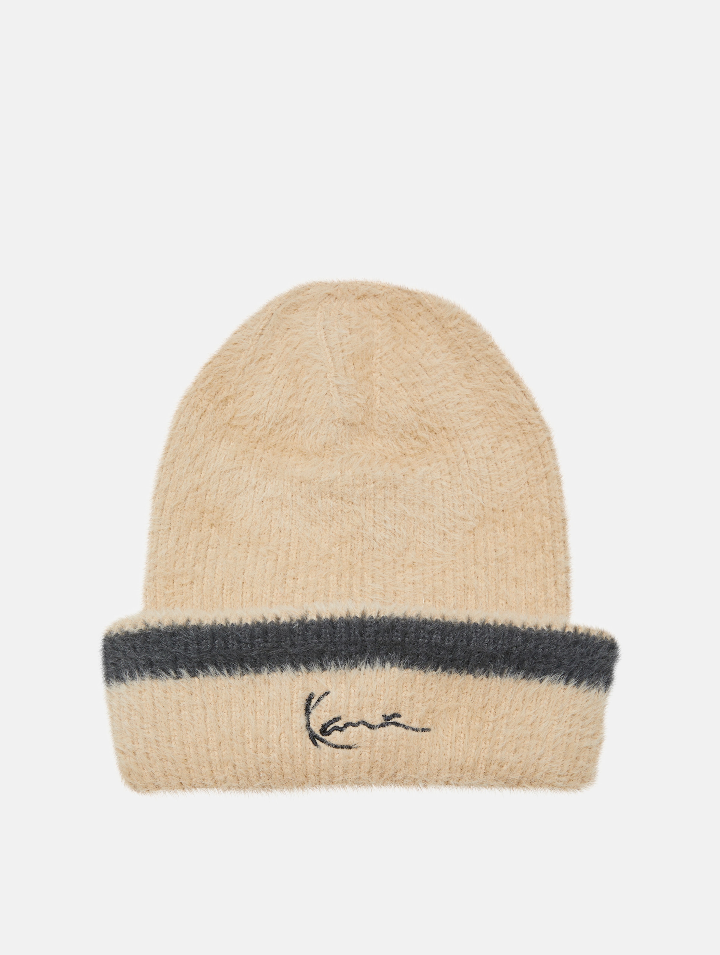 Karl Kani Signature Fluffy Mütze op kleur beige, Maat ONE SIZE