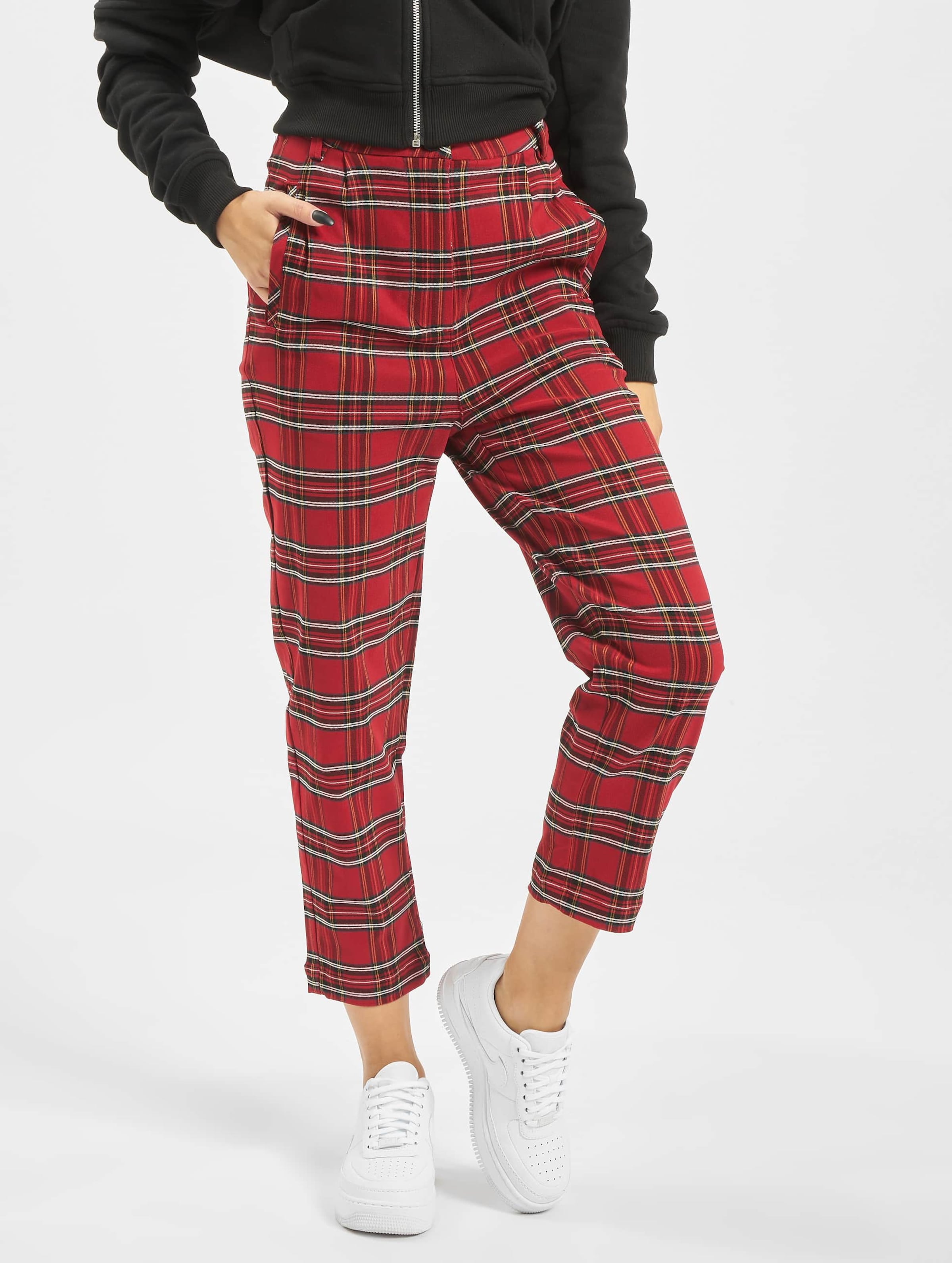 Urban Classics Ladies High Waist Checker Cropped Pants Vrouwen op kleur rood, Maat 28