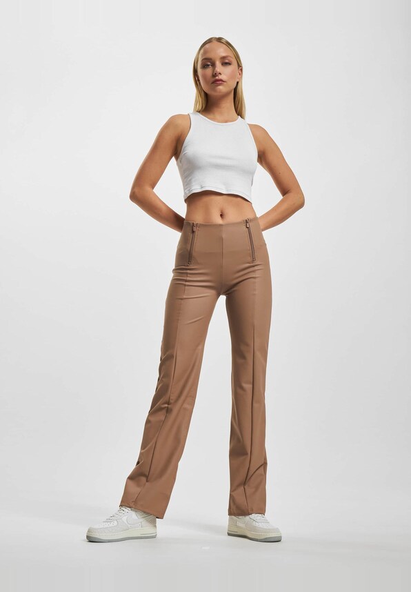 WRUP Vegan Leather Damen Push Up High Waist Cropped Wide Leg -5