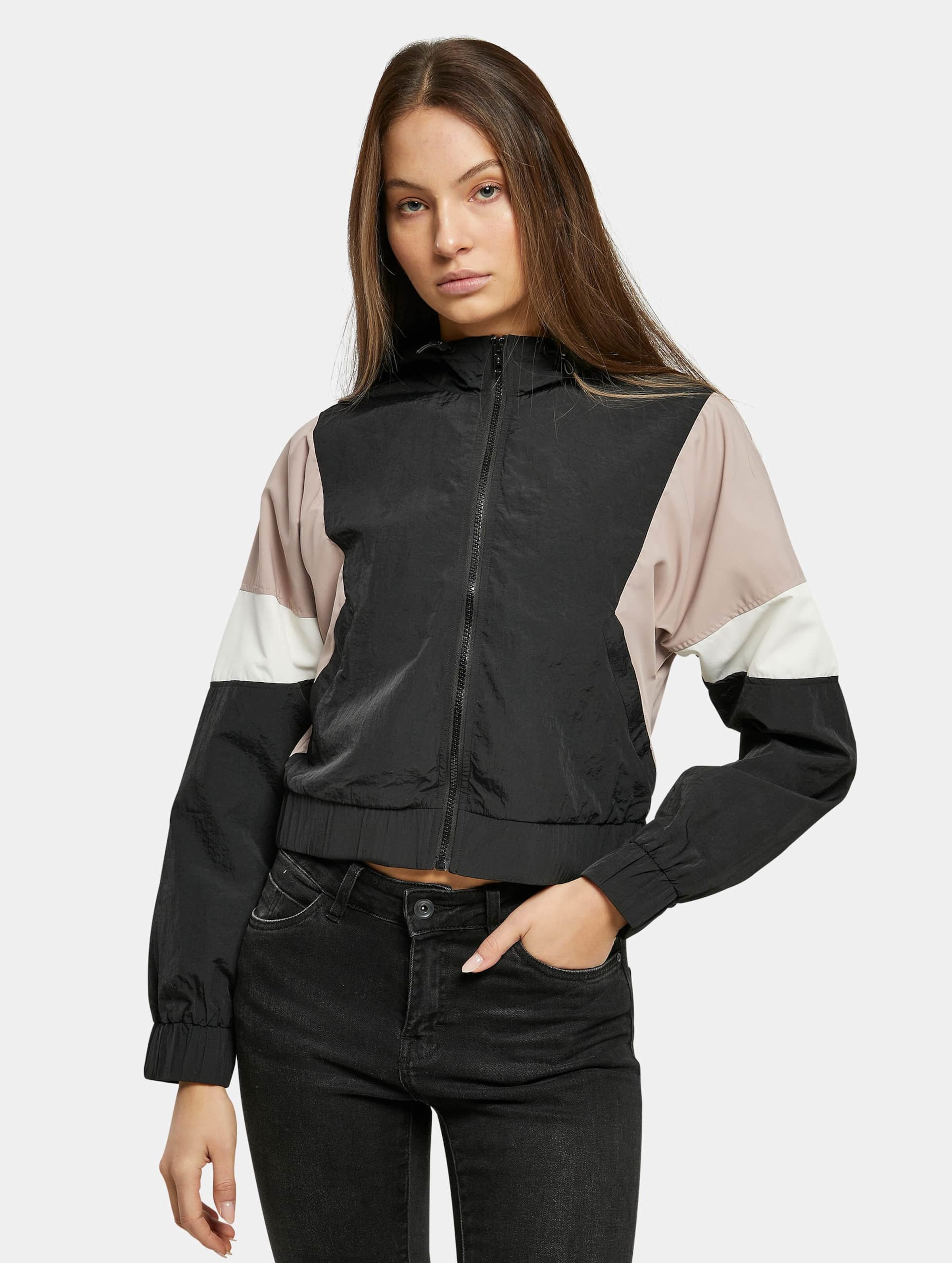 Urban Classics Ladies Short 3-Tone Crinkle Jacket Vrouwen op kleur zwart, Maat L