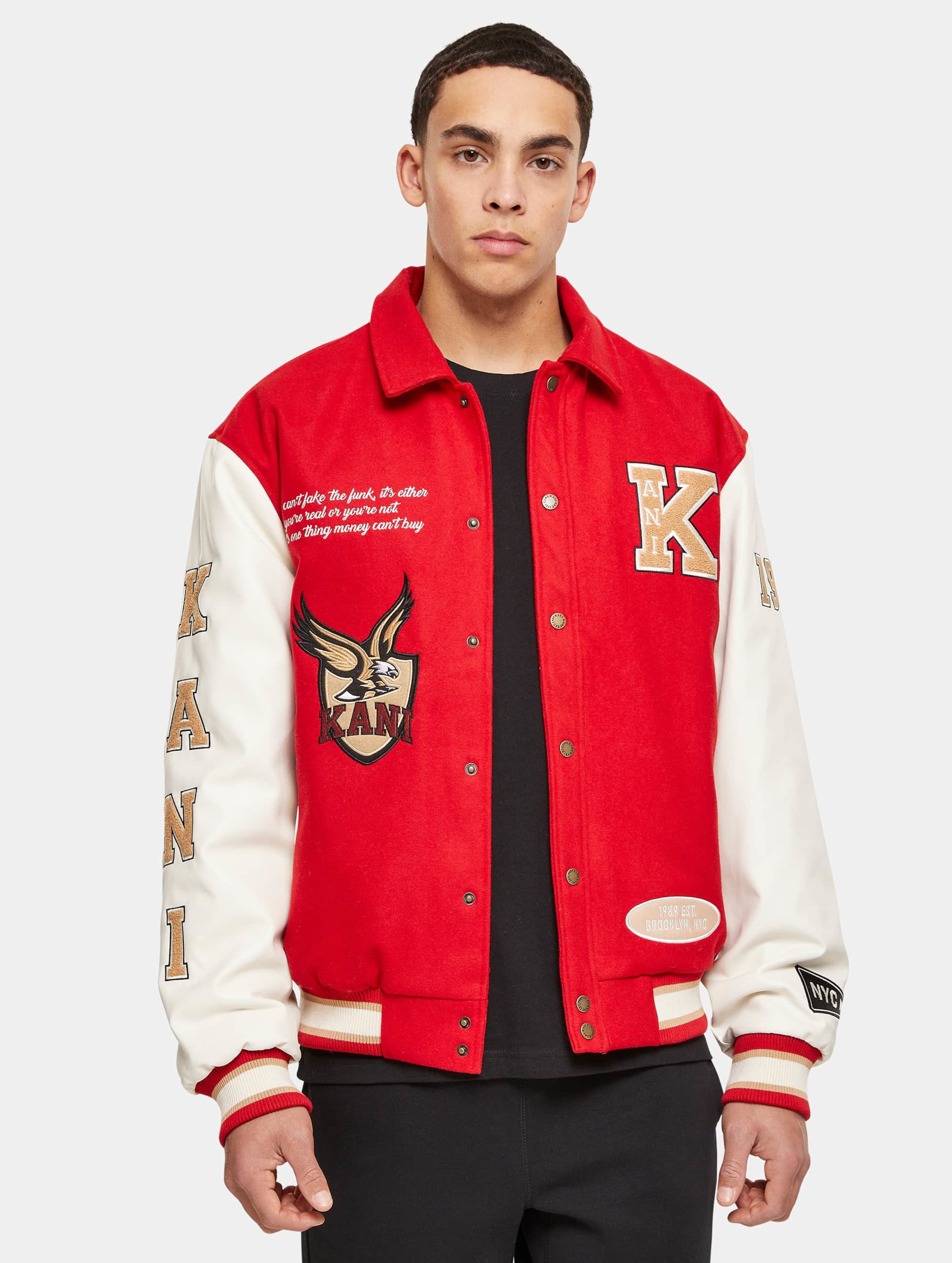 Karl Kani KM224-055-1 KK Retro Patch Block College Jacket Mannen op kleur rood, Maat XS