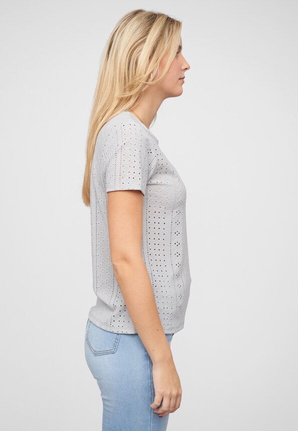 T-Shirt mit Lochmuster und Rundhals-3