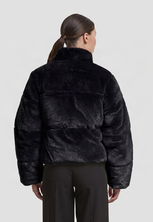 Ladies Short Faux Fur Puffer Jacket-1