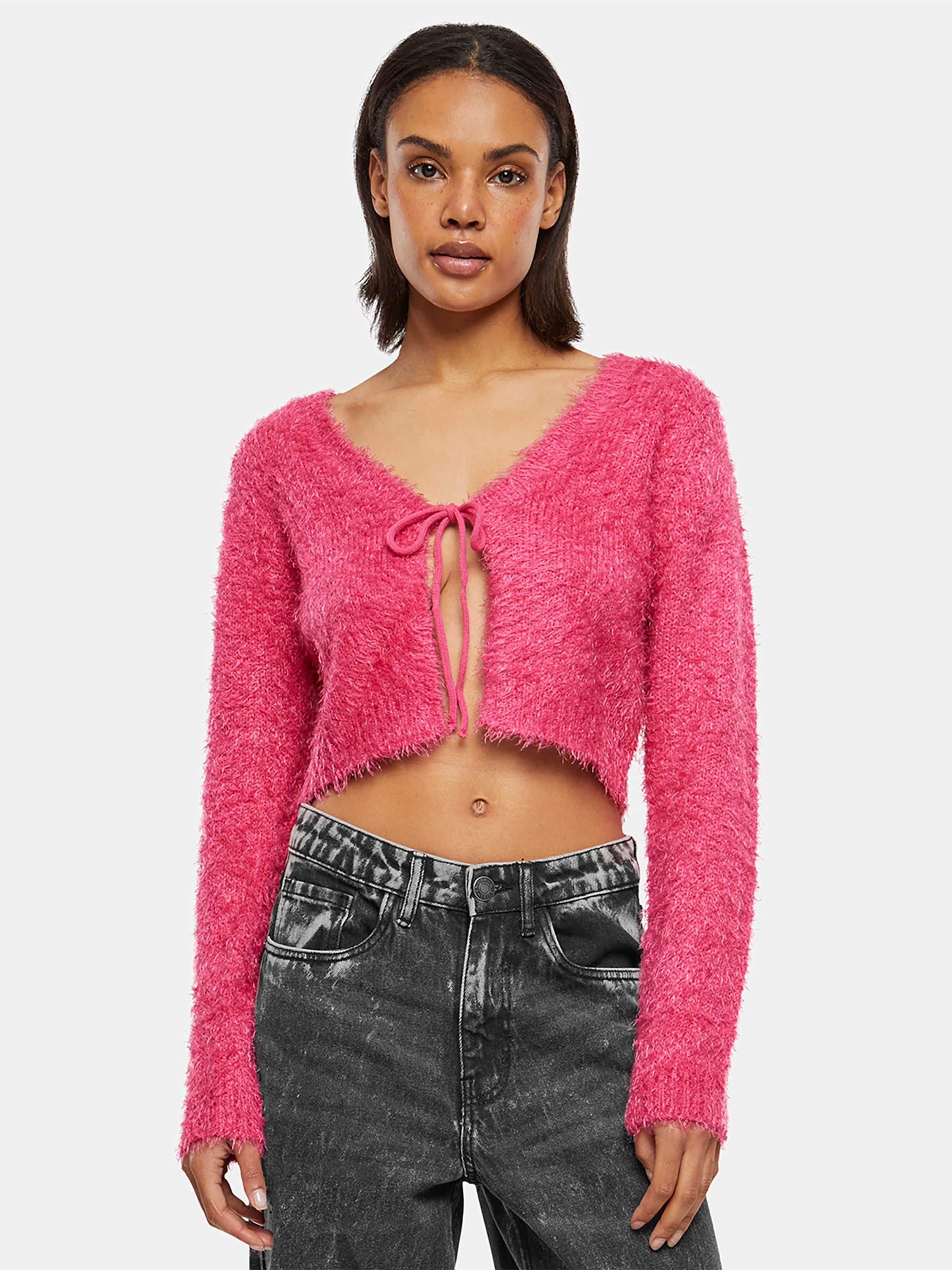 Urban Classics - Tied Cropped Feather Cardigan - XL - Roze