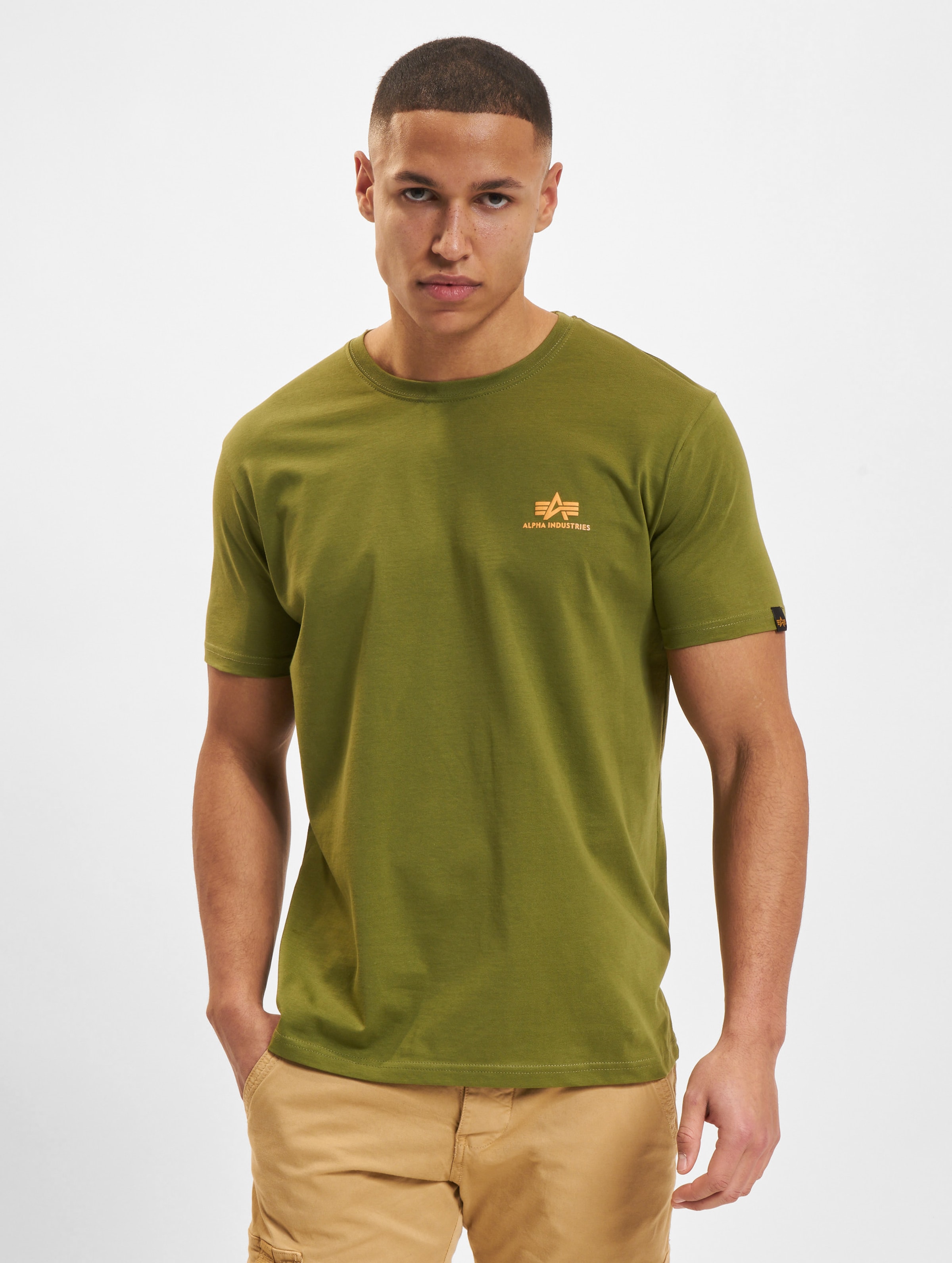Alpha Industries Basic Small Logo T-Shirt Mannen op kleur groen, Maat XL