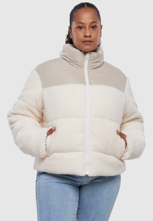 Ladies Short Sherpa Mix Puffer Jacket-12