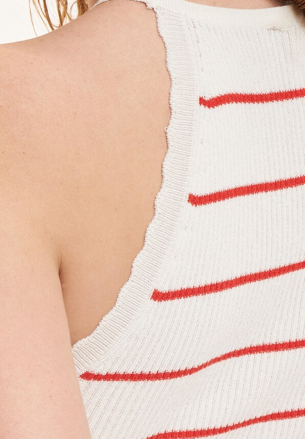 Gemma Sleeveless Scallop Stripe O-Neck -3