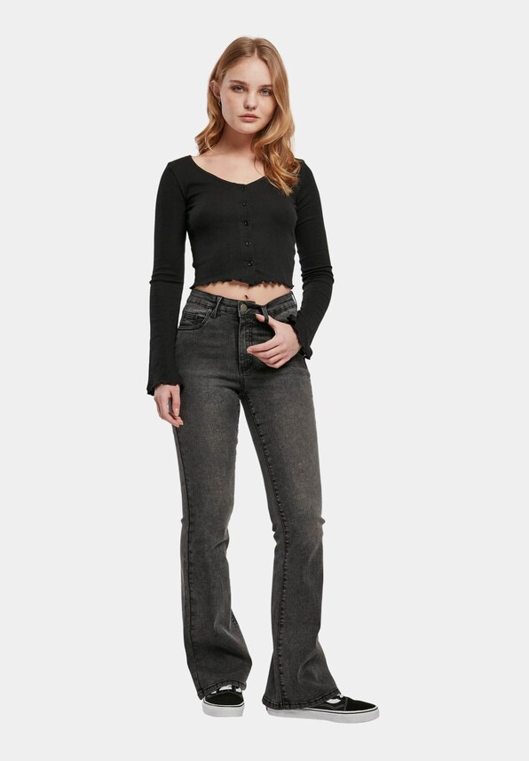Ladies High Waist Flared Denim Pants Loose-4
