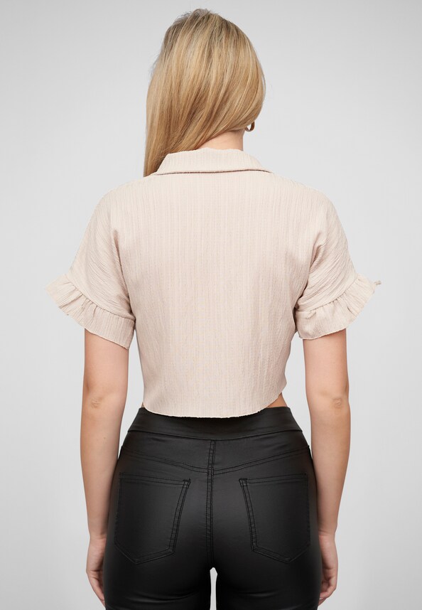 Crop Bluse mit Knopfleiste und Knoten-1