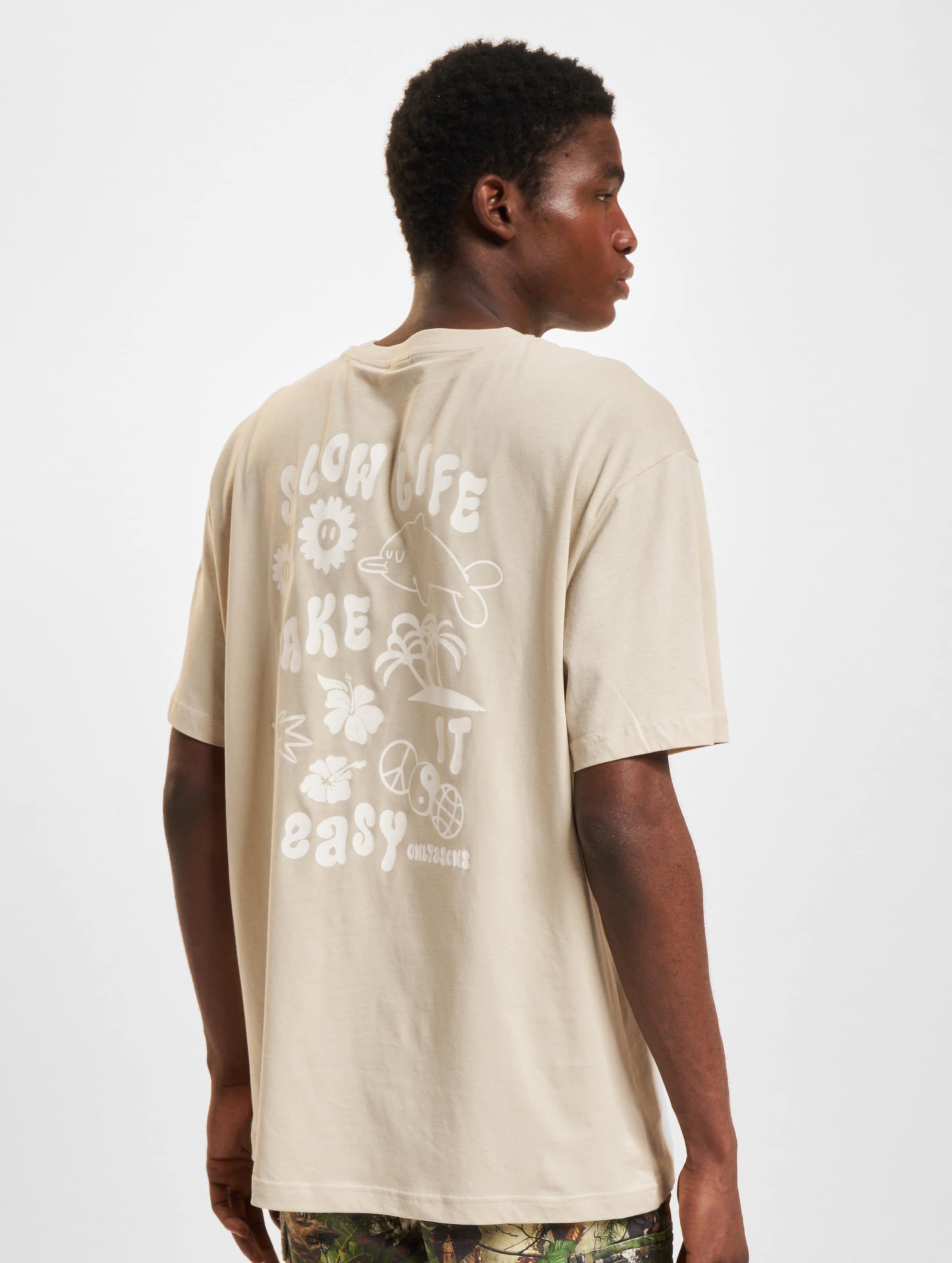 Only & Sons Mace Life Funny T-Shirt Männer,Unisex op kleur beige, Maat S