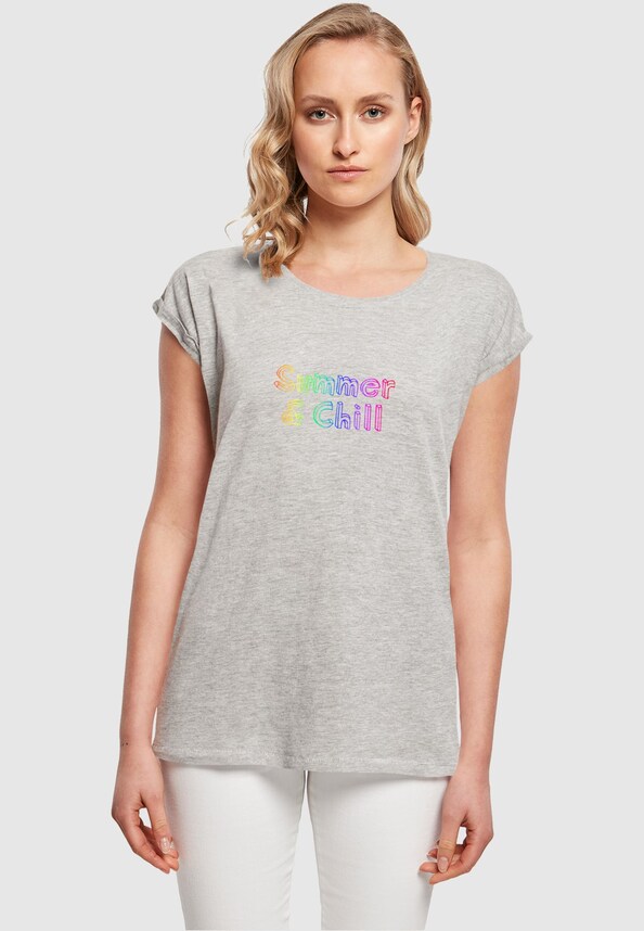 Ladies Summer And Chill Rainbow Extended Shoulder Tee-0