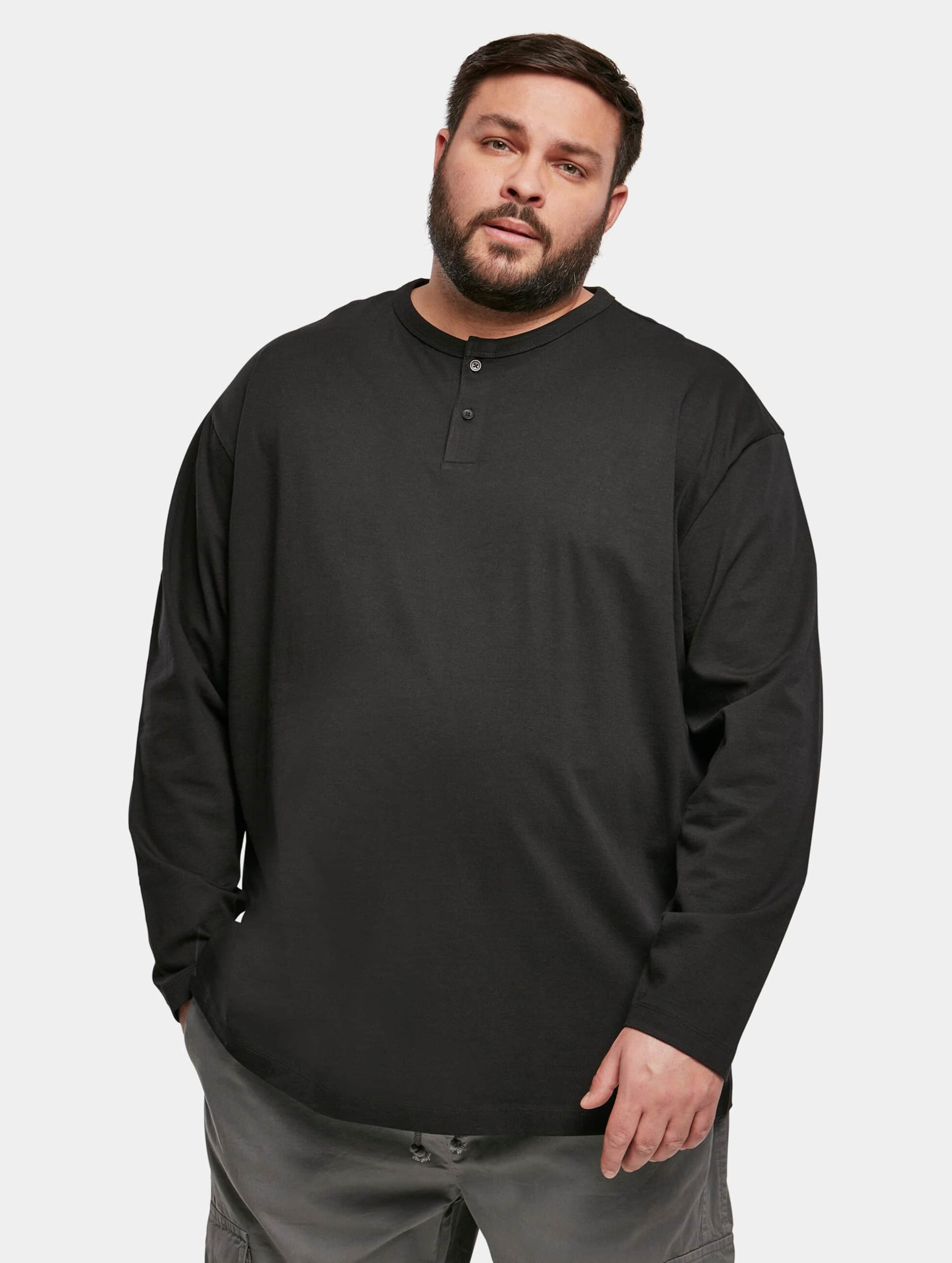 Urban Classics Organic Oversized Henley Longsleeve op kleur zwart, Maat 5XL