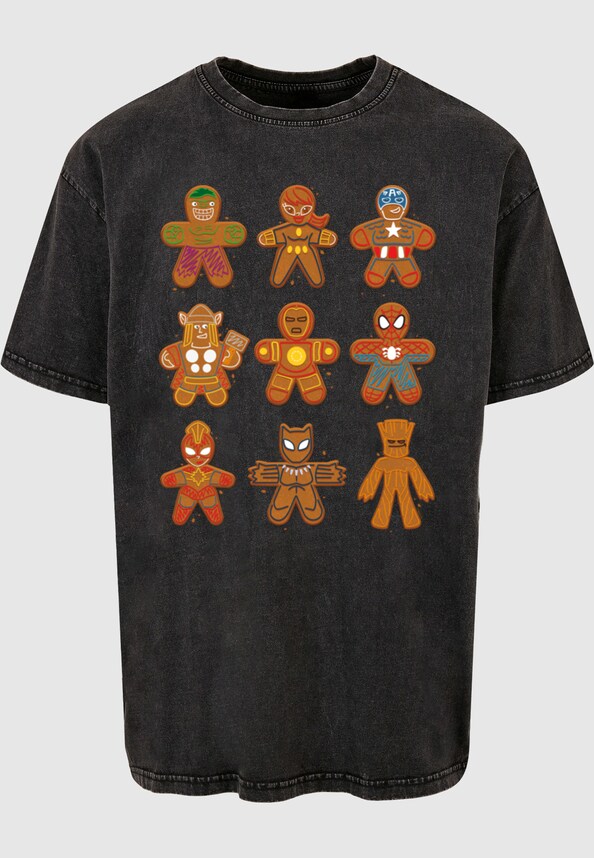 Marvel Universe - Christmas Gingerbread Avengers Acid Washed Oversized Tee-4