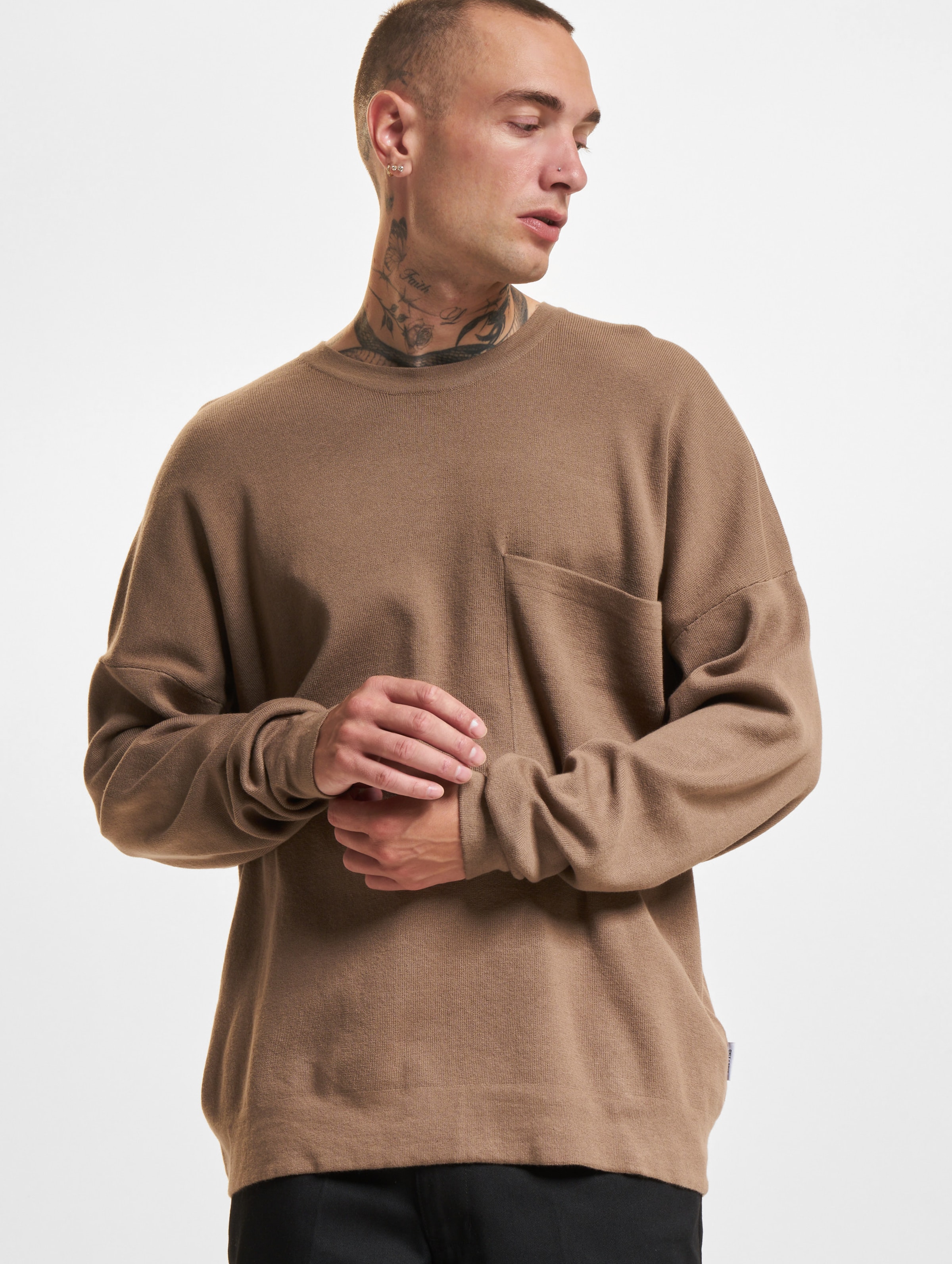 Only & Sons Lamai Ovz 12 Ls Pocket Crew Pullover op kleur bruin, Maat S