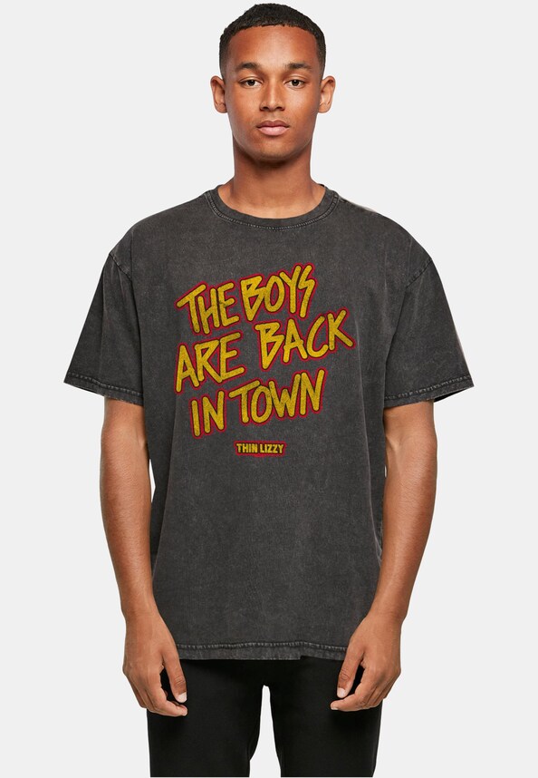 Thin Lizzy - The Boys Stacked Acid Washed Oversize Tee-0