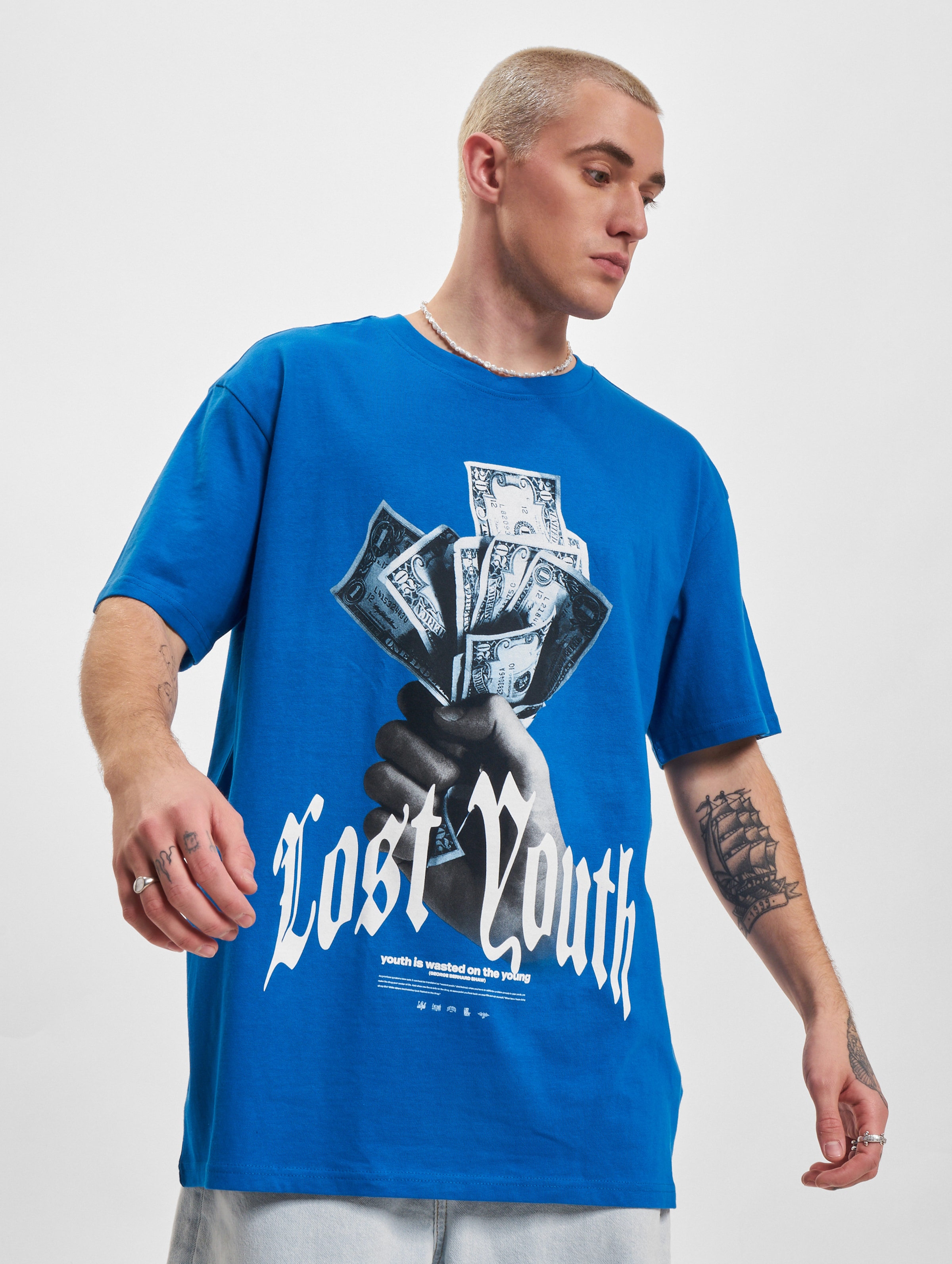 Lost Youth LY TEE- MONEY V.1 Mannen op kleur blauw, Maat 3XL