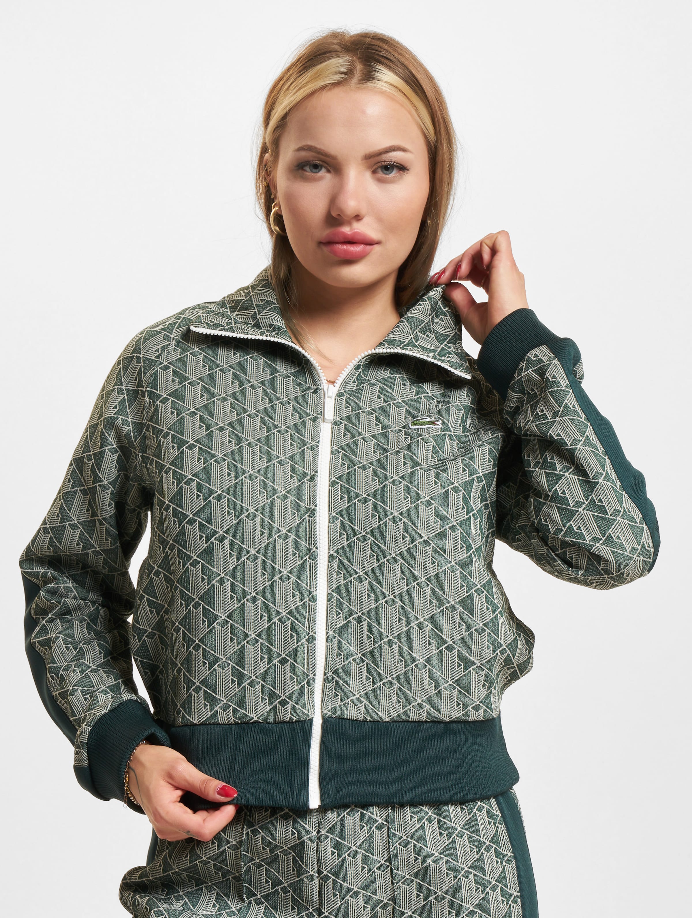 Lacoste Monogram Trainingsjacke op kleur groen, Maat 34