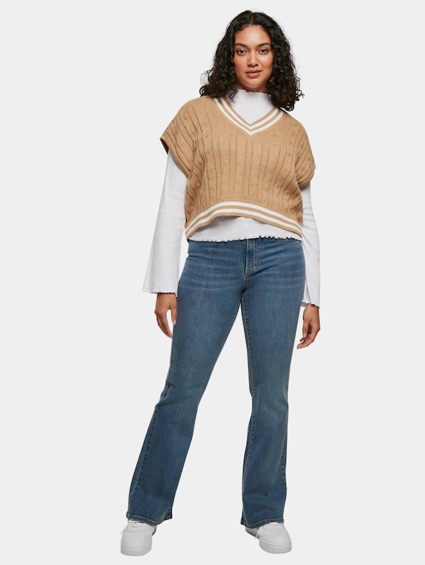Ladies Cropped Knit College Slipover-5