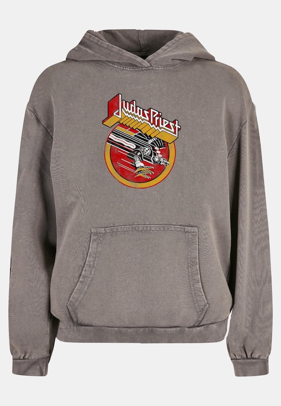 Ladies Judas Priest -  Solid Circle Acid Washed Oversized Hoody-2