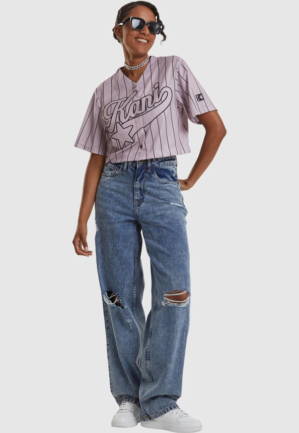 Karl Kani OG Star Logo Crop Pinstripe Baseball Shirt-3