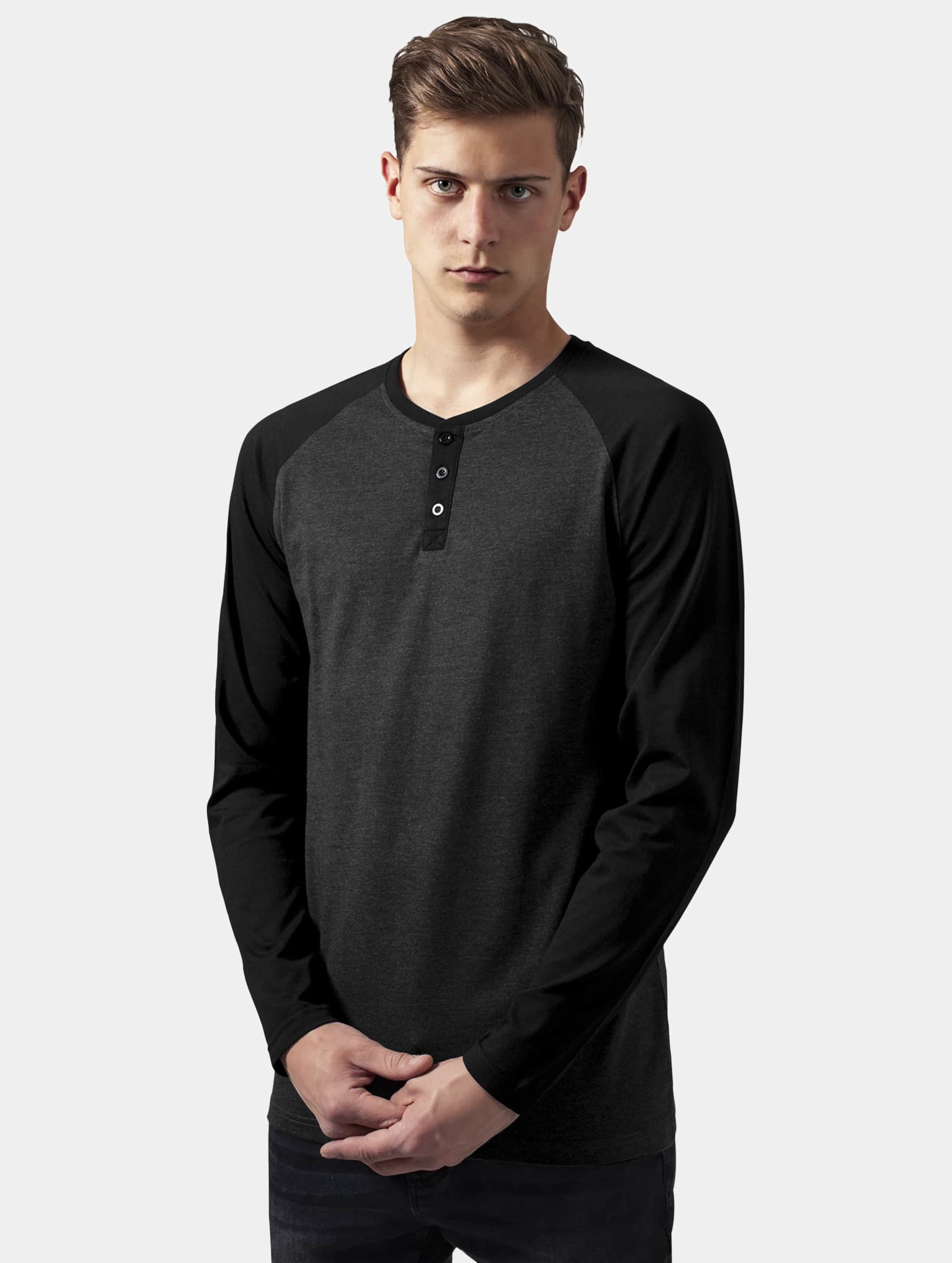 Urban Classics Longsleeve shirt -M- Raglan Henley Grijs/Zwart