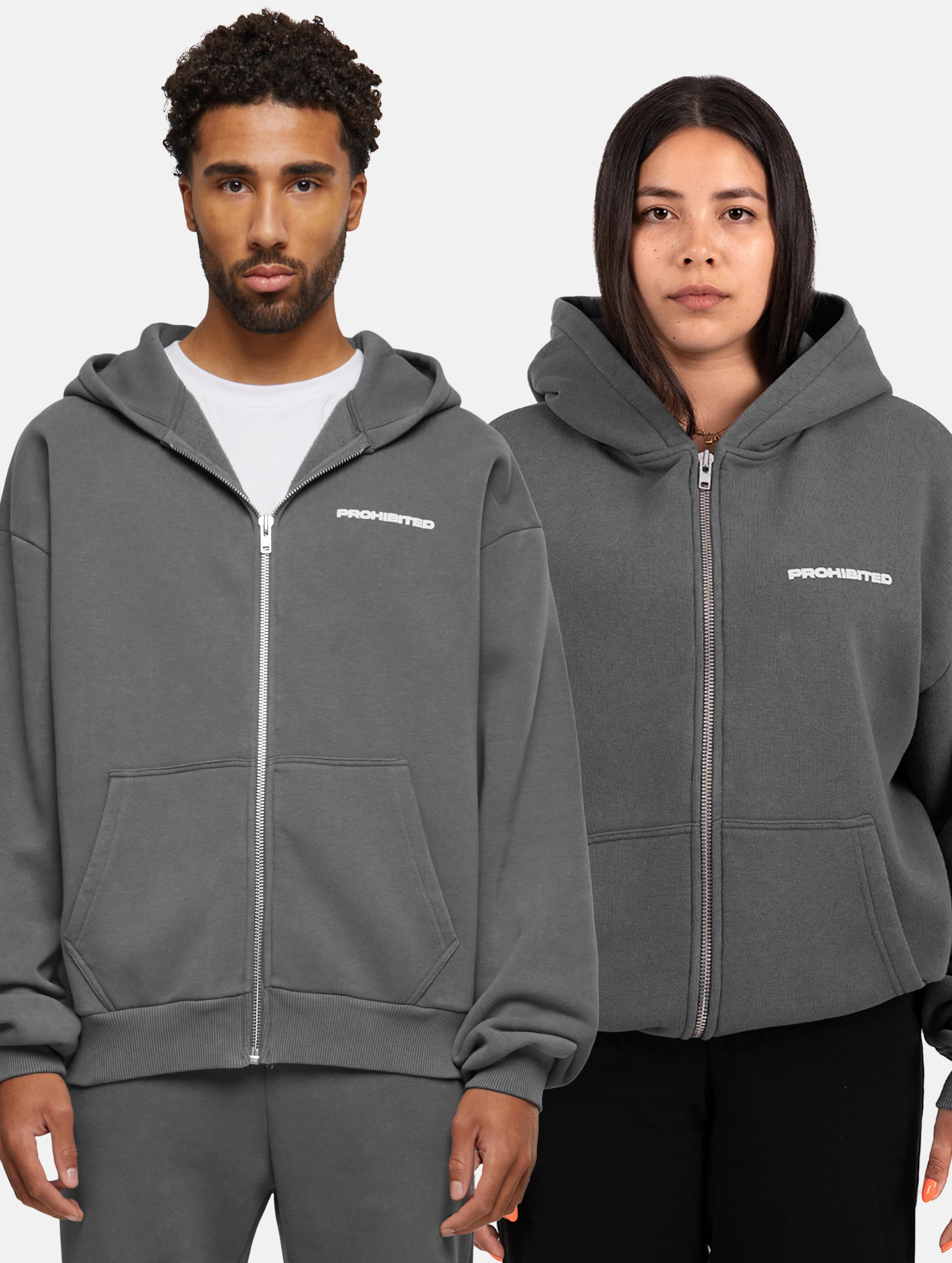 Prohibited 10119 Zip Hoodies Frauen,Männer,Unisex op kleur grijs, Maat XL