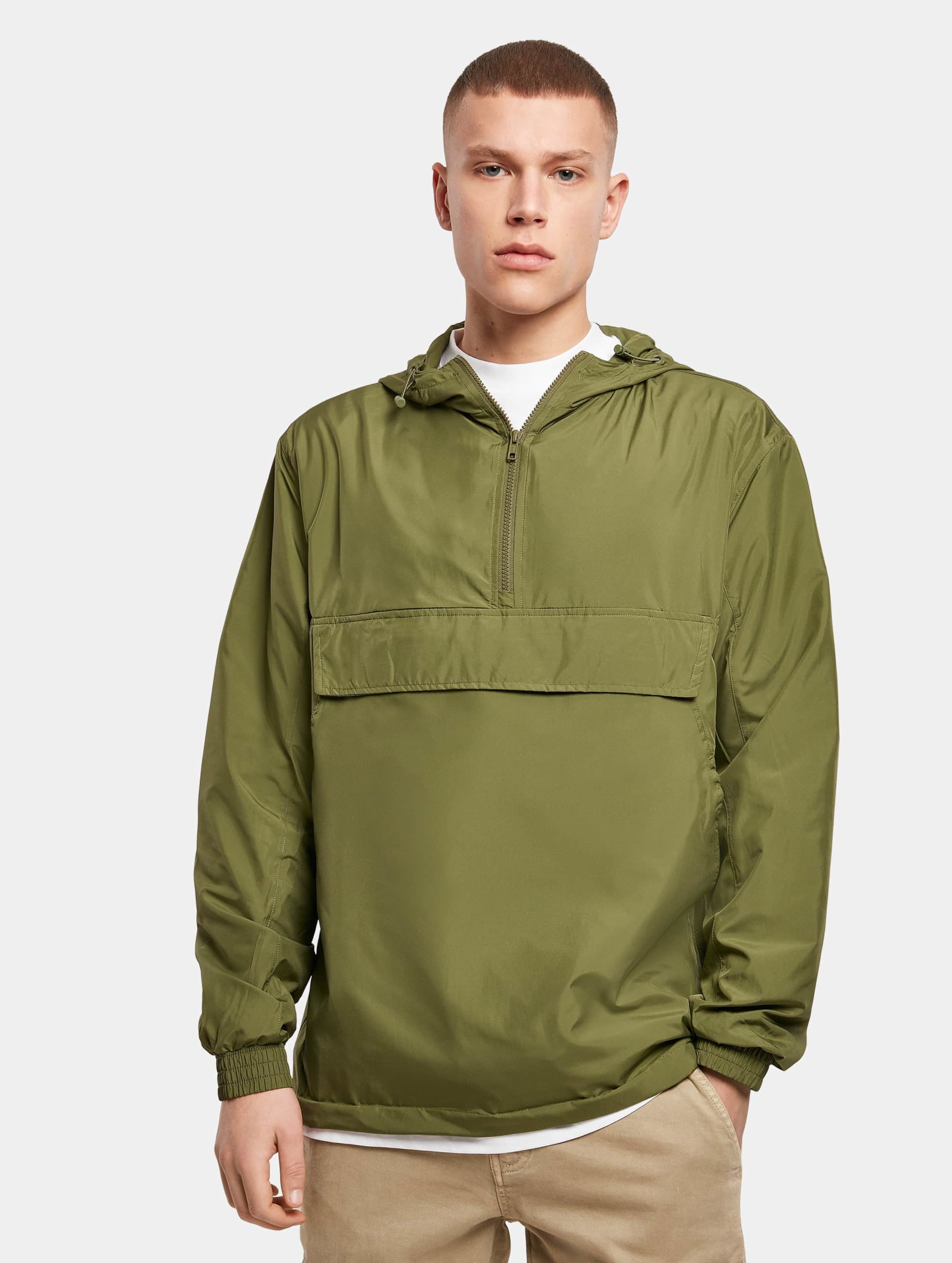 Build Your Brand Basic Pull Over Jacket Mannen op kleur groen, Maat S