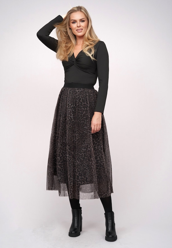 Longform Skirt 2-layered with leo print-4