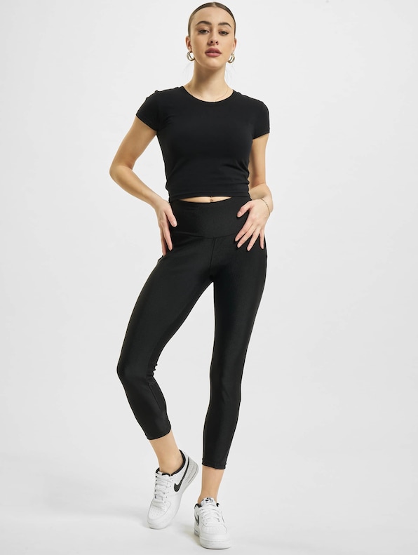 High Waist Shiny Rib Pedal Pusher -5