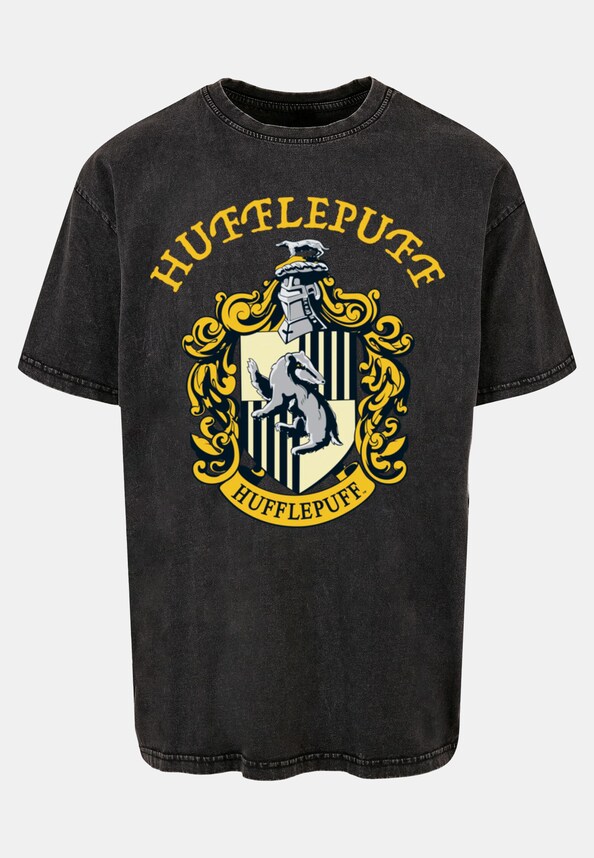 Harry Potter - Hufflepuff Crest Acid Washed Oversized Tee-4