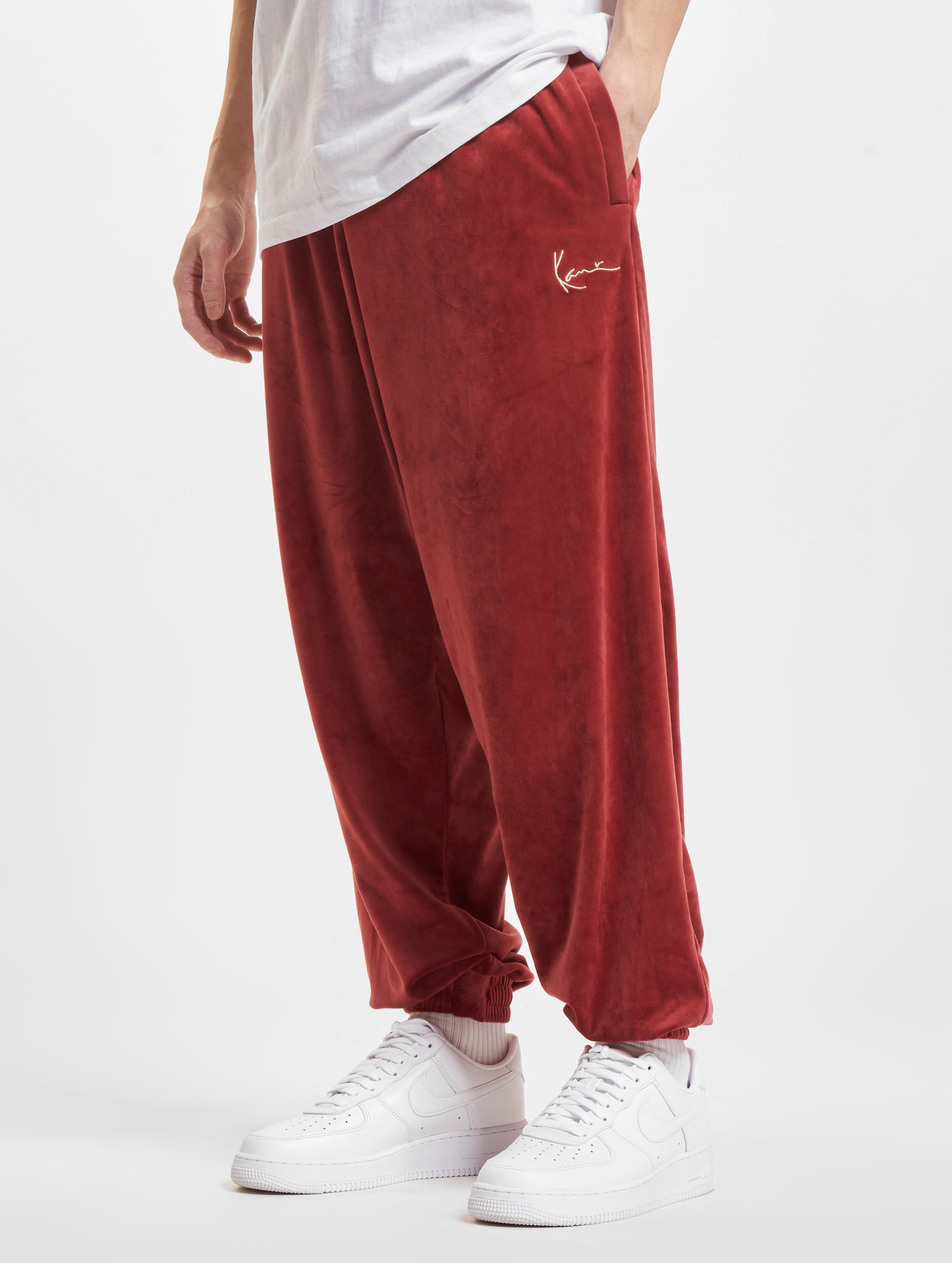 Karl Kani Chest Signature Velvet Pants Dark Red Mannen op kleur rood, Maat XS