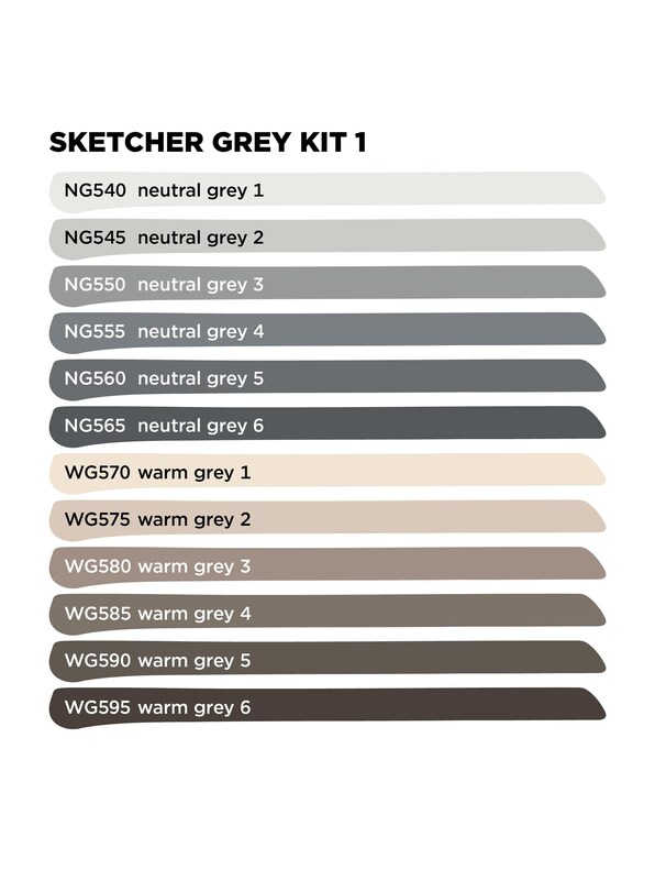 Sketcher Set 12pcs Grey Kit 1-3