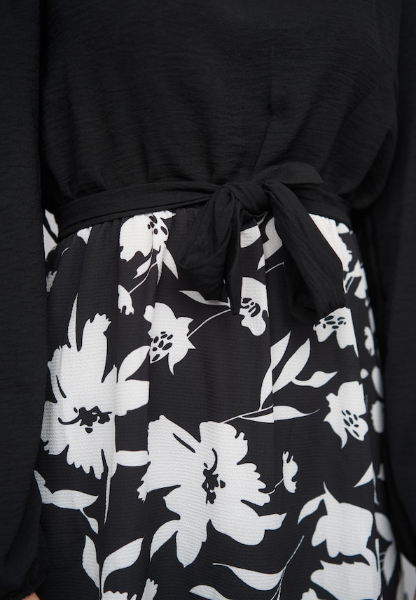 Cloud5ive Kleid mit Bindegürtel Langarm Flower Print-5