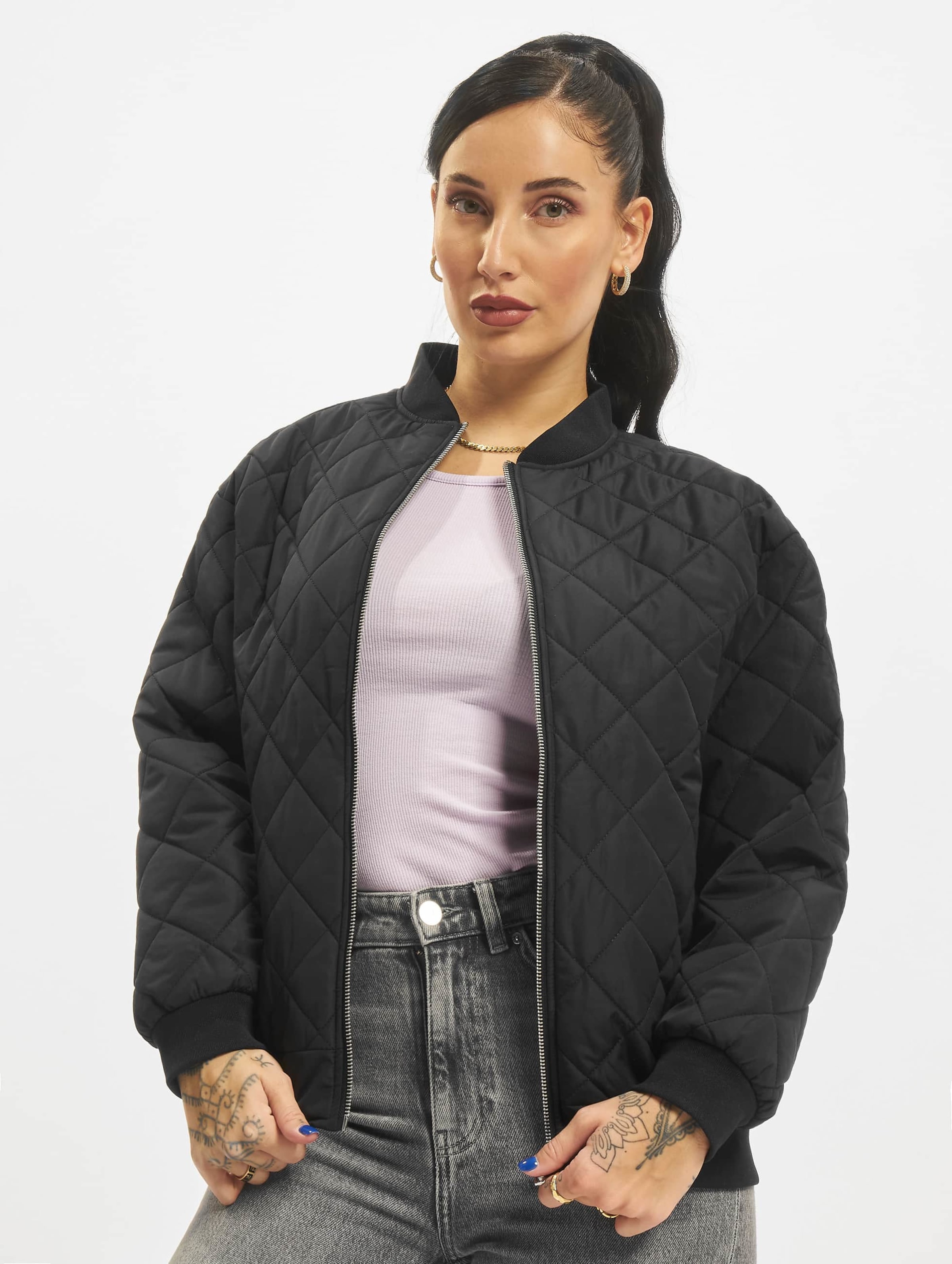 Urban Classics Ladies Oversized Diamond Quilted Bomber Jacket Frauen,Unisex op kleur zwart, Maat XL