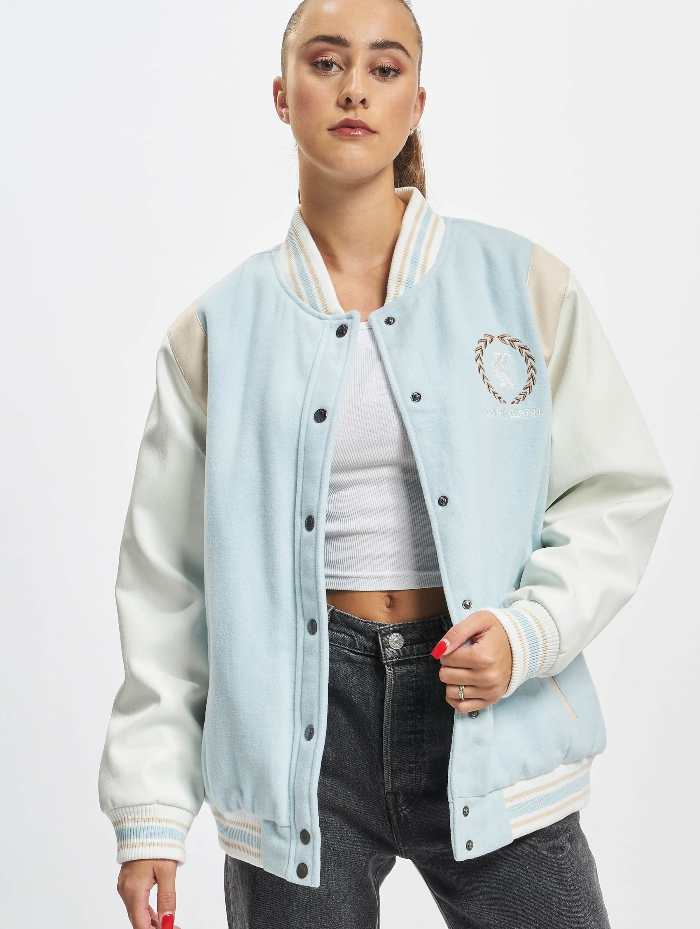 Karl Kani KW223-069-1 Retro Emblem Block College Jacket Vrouwen op kleur blauw, Maat XL