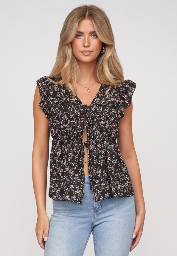 Ruffle Sleeve Tie Top-0