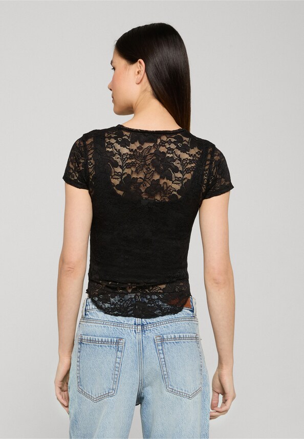Ladies Stretch Lace Cropped -1